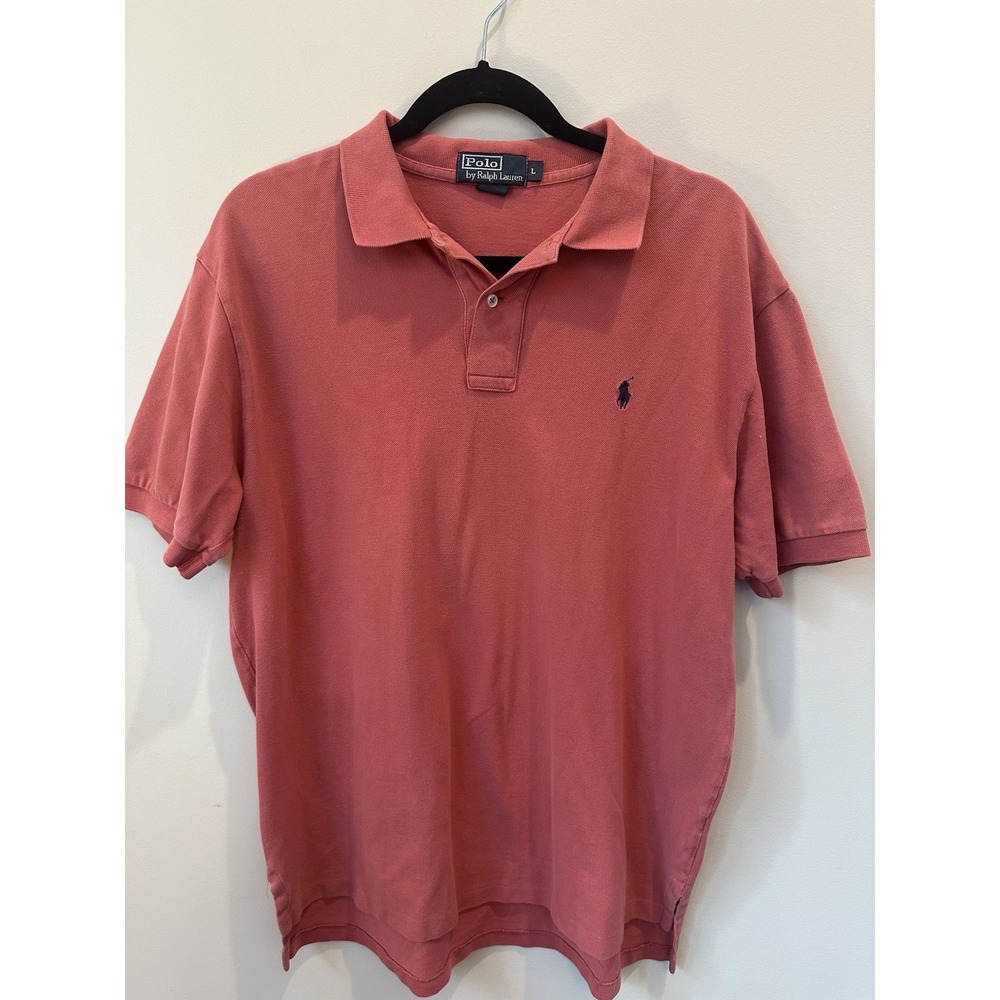 Large Polo Ralph Lauren men's polo shirt coral red cotton piqué fabric